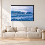 Composition Sunset, 1987 by Peter Crawford — 120 × 80 cm, black frame, shown in a light minimalist living room.