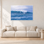 Composition Sunset, 1987 by Peter Crawford — 120 × 80 cm, white frame, shown in a light minimalist living room.
