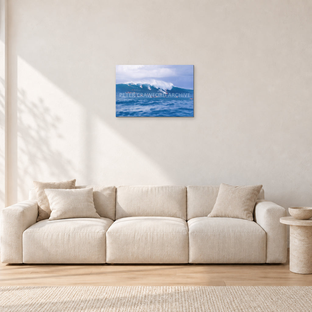 Composition Sunset, 1987 by Peter Crawford — 60 × 40 cm, aluminium-mounted resin print, shown in a light minimalist living room.