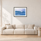 Composition Sunset, 1987 by Peter Crawford — 60 × 40 cm, black frame with white mat, shown in a light minimalist living room.