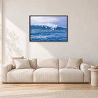 Composition Sunset, 1987 by Peter Crawford — 90 × 60 cm, black frame, shown in a light minimalist living room.