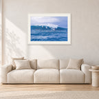 Composition Sunset, 1987 by Peter Crawford — 90 × 60 cm, white frame with white mat, shown in a light minimalist living room.