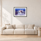 Dane Kealoha, Off The Wall 1977 by Peter Crawford — 60 × 40 cm, black frame with white mat, shown in a light minimalist living room.