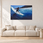 Dane Kealoha, Off The Wall 1978 by Peter Crawford — 120 × 80 cm, aluminium-mounted resin print, shown in a light minimalist living room.