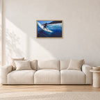 Dane Kealoha, Off The Wall 1978 by Peter Crawford — 60 × 40 cm, hayseed frame, shown in a light minimalist living room.