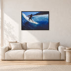 Dane Kealoha, Off The Wall 1978 by Peter Crawford — 90 × 60 cm, black frame, shown in a light minimalist living room.