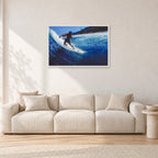 Dane Kealoha, Off The Wall 1978 by Peter Crawford — 90 × 60 cm, white frame, shown in a light minimalist living room.