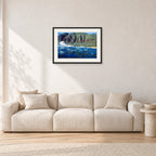 Dane Kealoha, West Side Oahu by Peter Crawford — 60 × 40 cm, black frame with white mat, shown in a light minimalist living room.