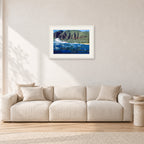 Dane Kealoha, West Side Oahu by Peter Crawford — 60 × 40 cm, white frame with white mat, shown in a light minimalist living room.