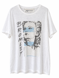 David Bromley Blue Portrait white 100% linen T-shirt on a white background