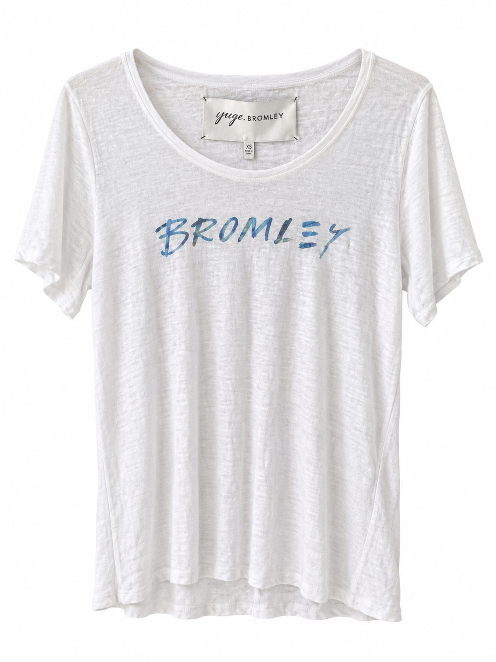 David Bromley Signature White white 100% linen T-shirt on a white background
