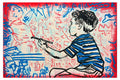 David Bromley - Boy Painting Dreams, 120 × 80 cm, front view on white with a thin white border