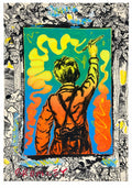 David Bromley - Boy Painting Yellow, 42 × 60 cm, front view on white with a thin white border