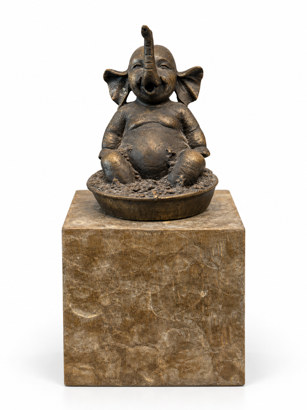 David Bromley - Elephant Brass Sculpture, 22 × 10 cm, front view on white