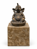David Bromley - Elephant Brass Sculpture, 22 × 10 cm, front view on white