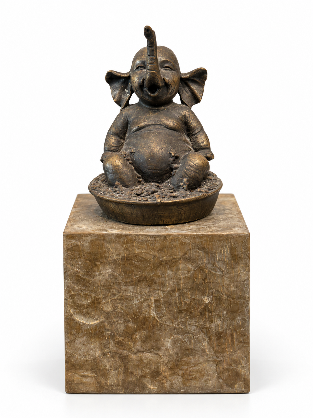 David Bromley - Elephant Brass Sculpture, 22 × 10 cm, front view on white