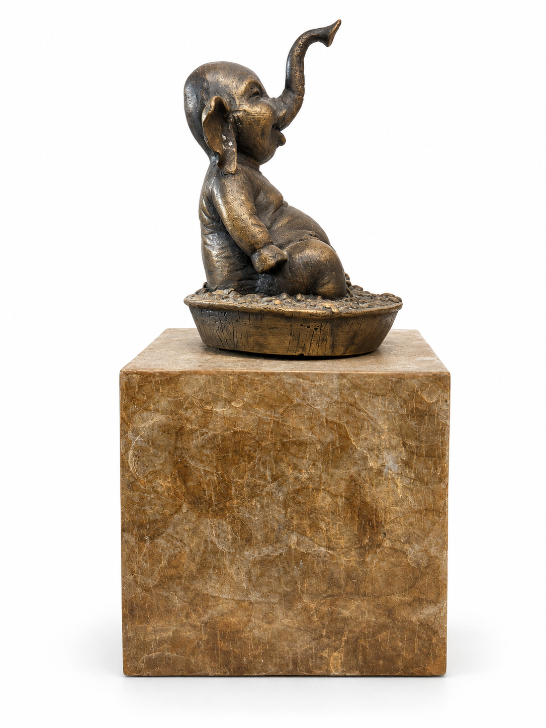 David Bromley - Elephant Brass Sculpture, 22 × 10 cm, right-facing side view on white