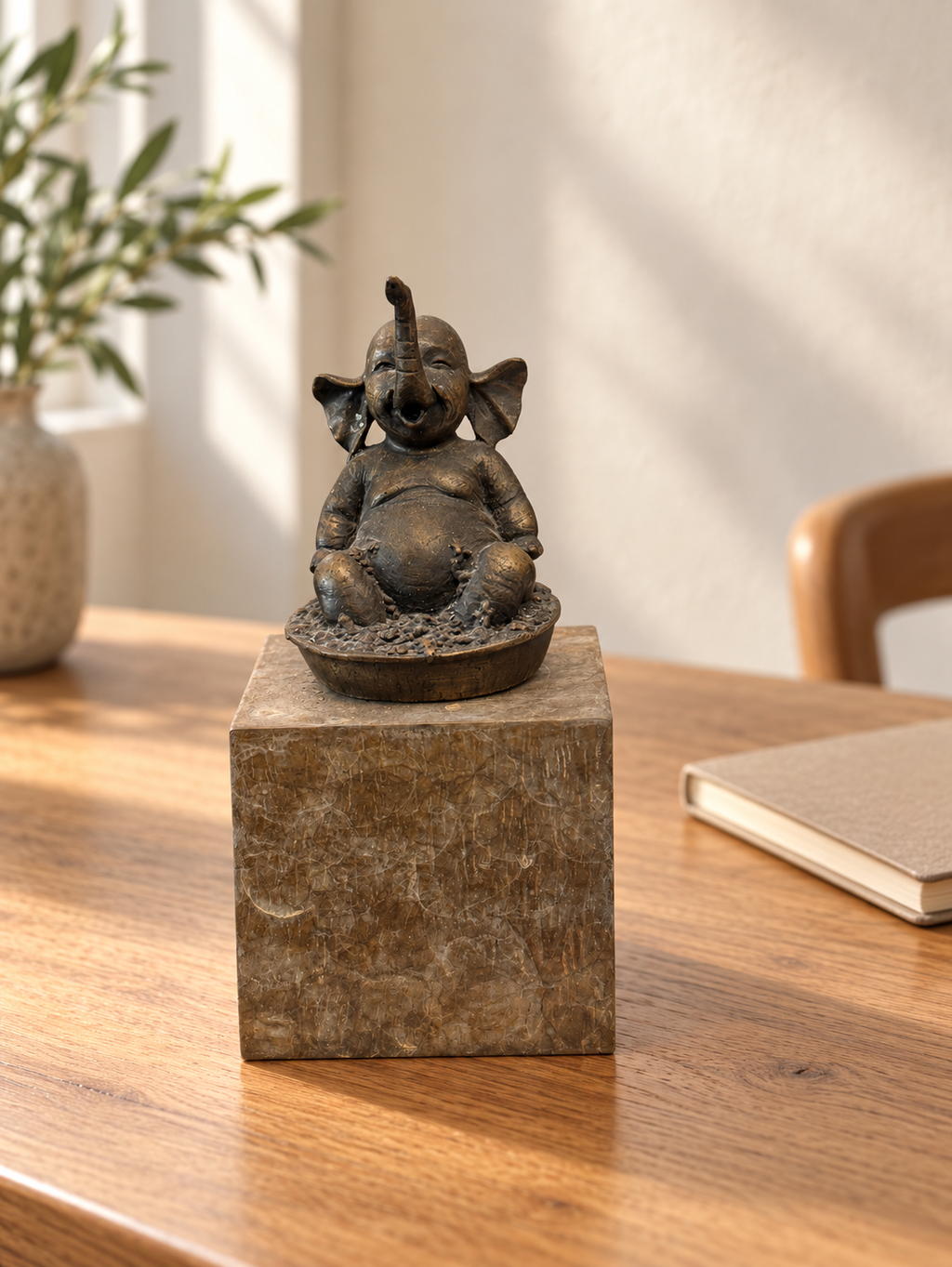 David Bromley - Elephant Brass Sculpture, 22 × 10 cm, styled close interior mockup