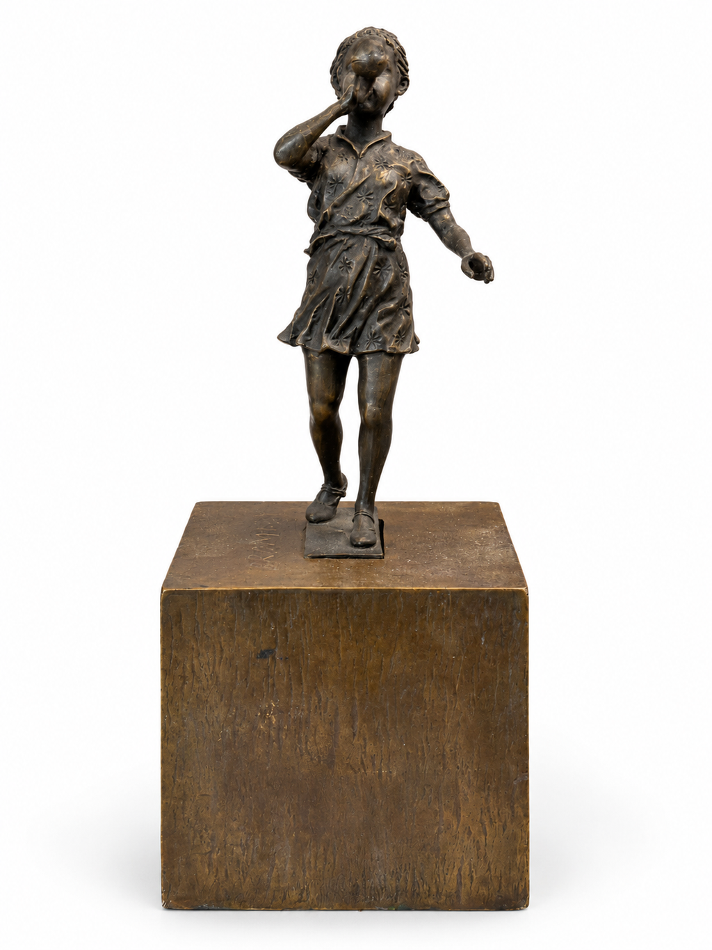 David Bromley - Girl Brass Sculpture, 27 × 10 cm, front view on white
