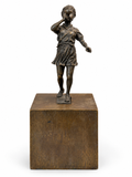 David Bromley - Girl Brass Sculpture, 27 × 10 cm, front view on white