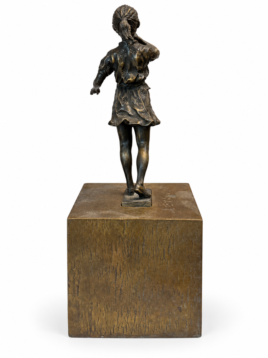 David Bromley - Girl Brass Sculpture, 27 × 10 cm, rear view on white