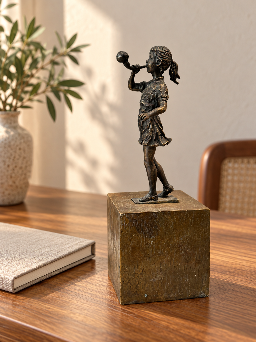 David Bromley - Girl Brass Sculpture, 27 × 10 cm, styled close interior mockup