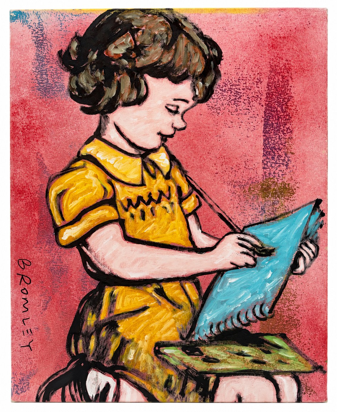 David Bromley - Girl Painting, 54 × 66 cm, front view on white with a thin white border