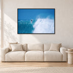 Derek Ho, Backdoor Masters 1988 by Peter Crawford — 120 × 80 cm, black frame, shown in a light minimalist living room.