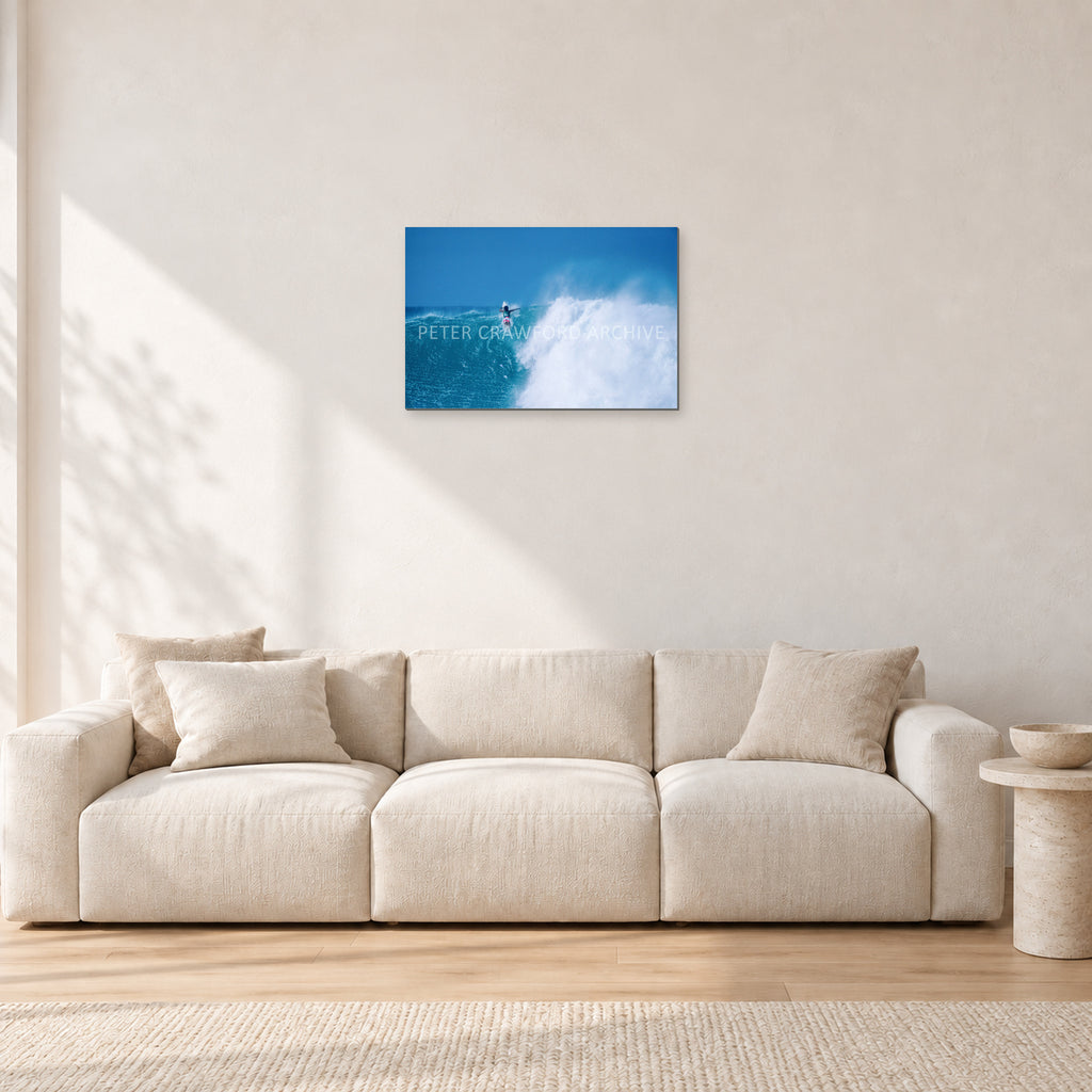 Derek Ho, Backdoor Masters 1988 by Peter Crawford — 60 × 40 cm, aluminium-mounted resin print, shown in a light minimalist living room.