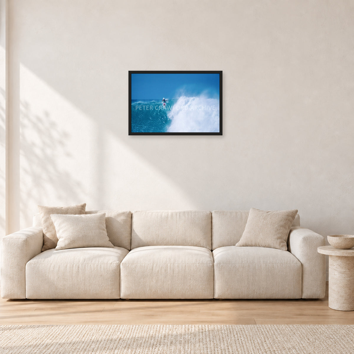 Derek Ho, Backdoor Masters 1988 by Peter Crawford — 60 × 40 cm, black frame, shown in a light minimalist living room.