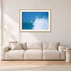 Derek Ho, Backdoor Masters 1988 by Peter Crawford — 90 × 60 cm, hayseed frame with white mat, shown in a light minimalist living room.
