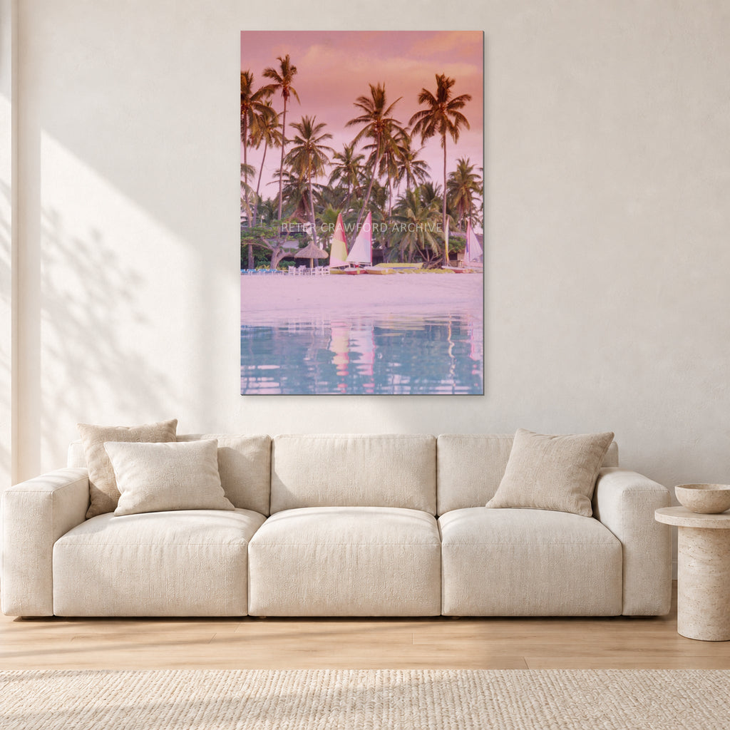 Fiji, Peter Crawford by Peter Crawford — 80 × 120 cm, aluminium-mounted resin print, shown in a light minimalist living room.