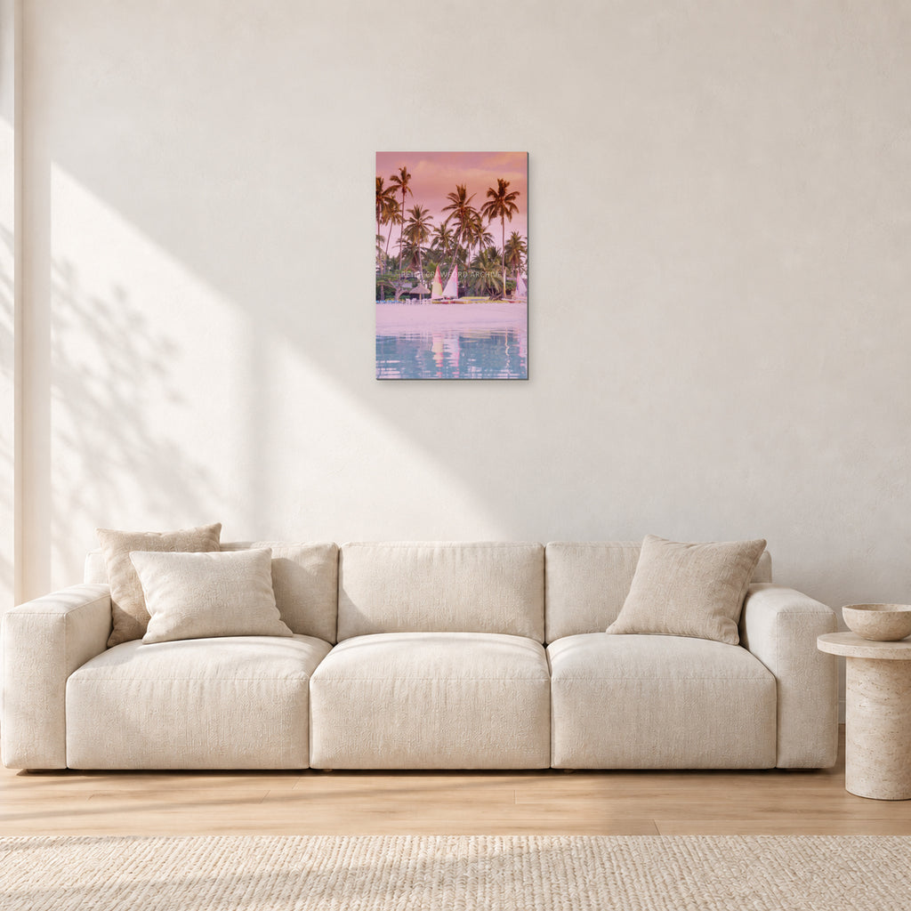 Fiji, Peter Crawford by Peter Crawford — 40 × 60 cm, aluminium-mounted resin print, shown in a light minimalist living room.