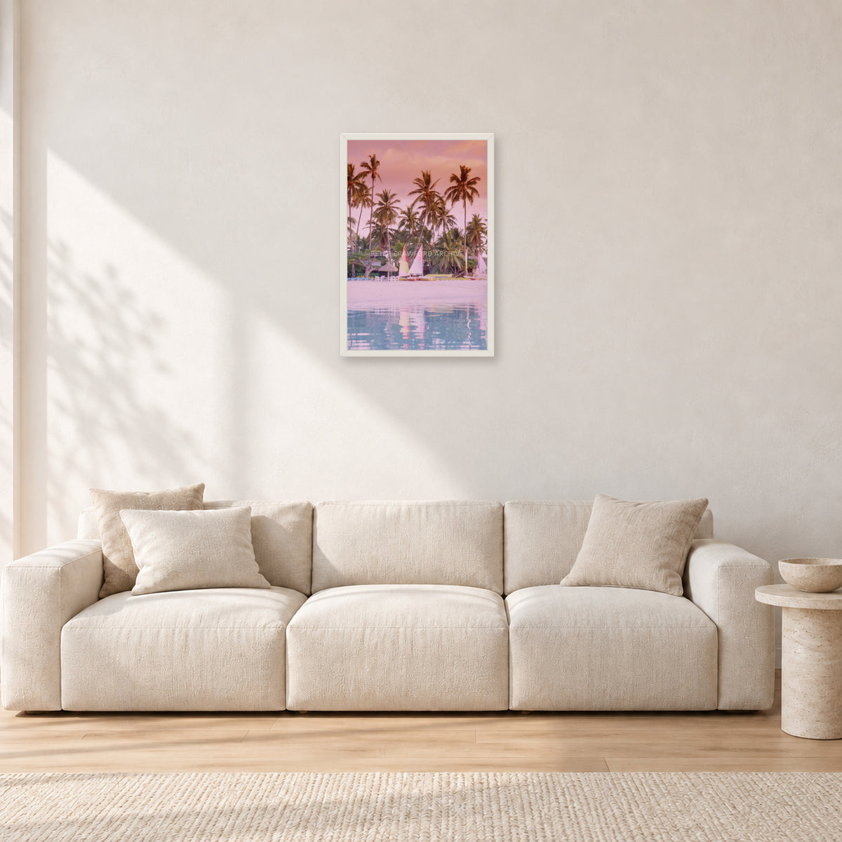 Fiji, Peter Crawford by Peter Crawford — 40 × 60 cm, white frame, shown in a light minimalist living room.
