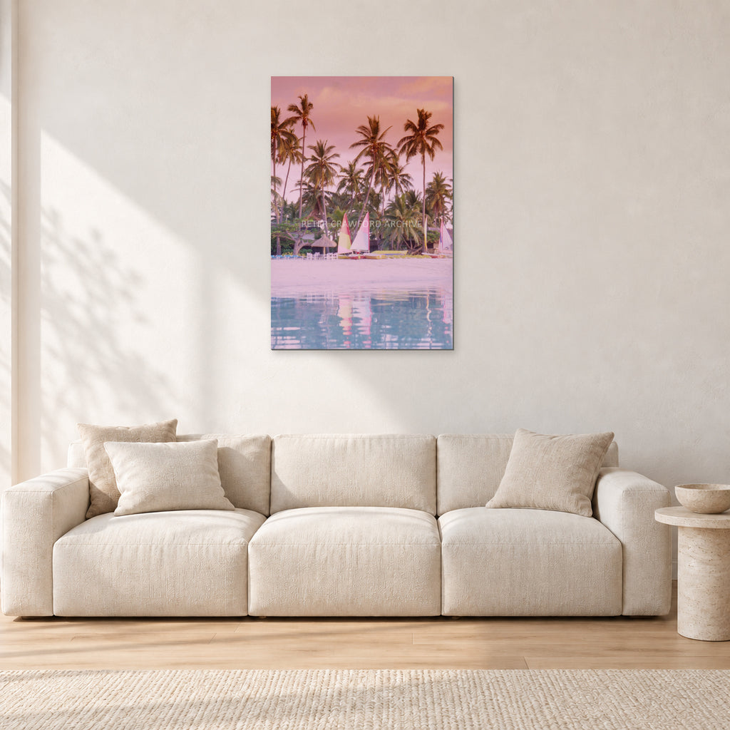 Fiji, Peter Crawford by Peter Crawford — 60 × 90 cm, aluminium-mounted resin print, shown in a light minimalist living room.