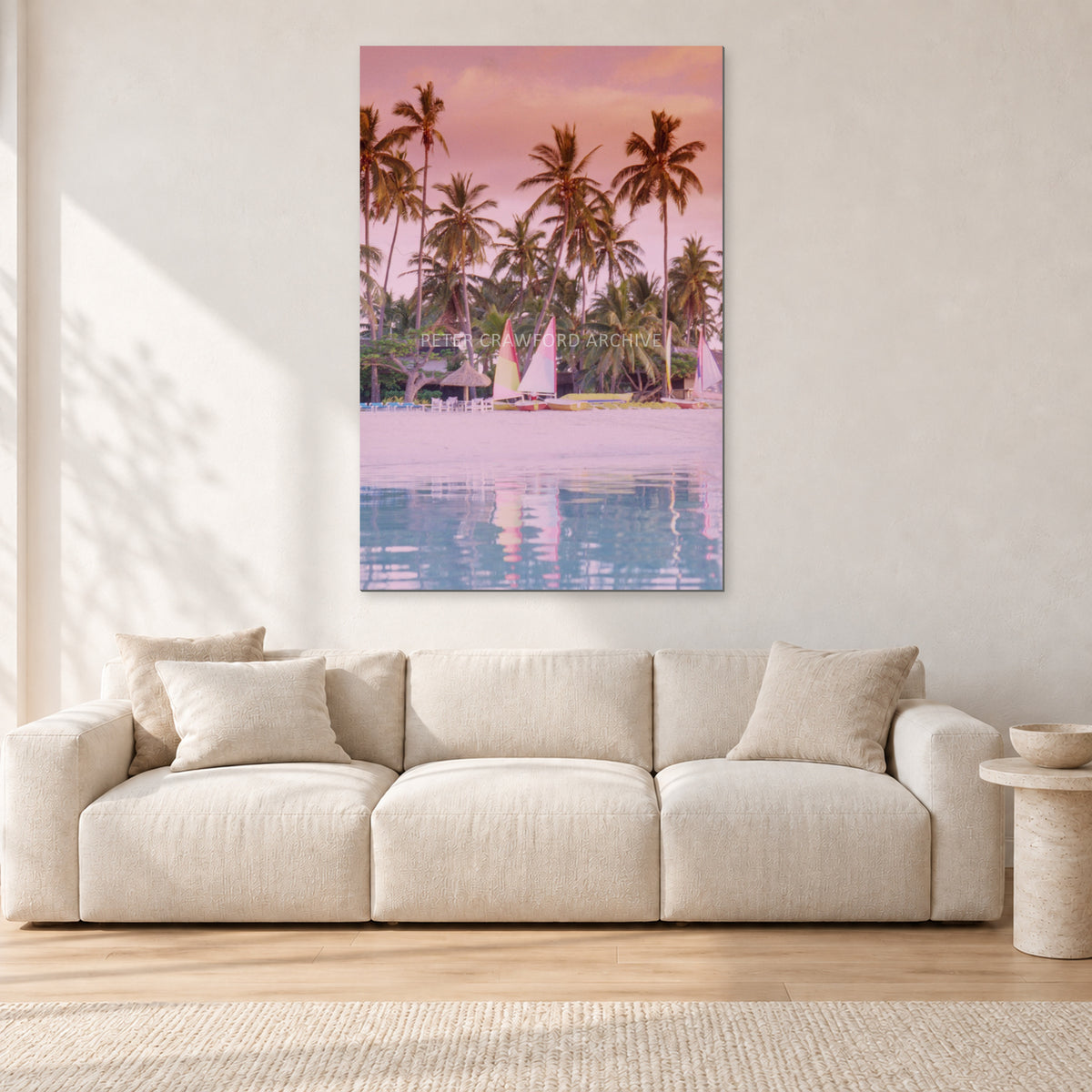Fiji, Peter Crawford by Peter Crawford — 80 × 120 cm, aluminium-mounted resin print, shown in a light minimalist living room.