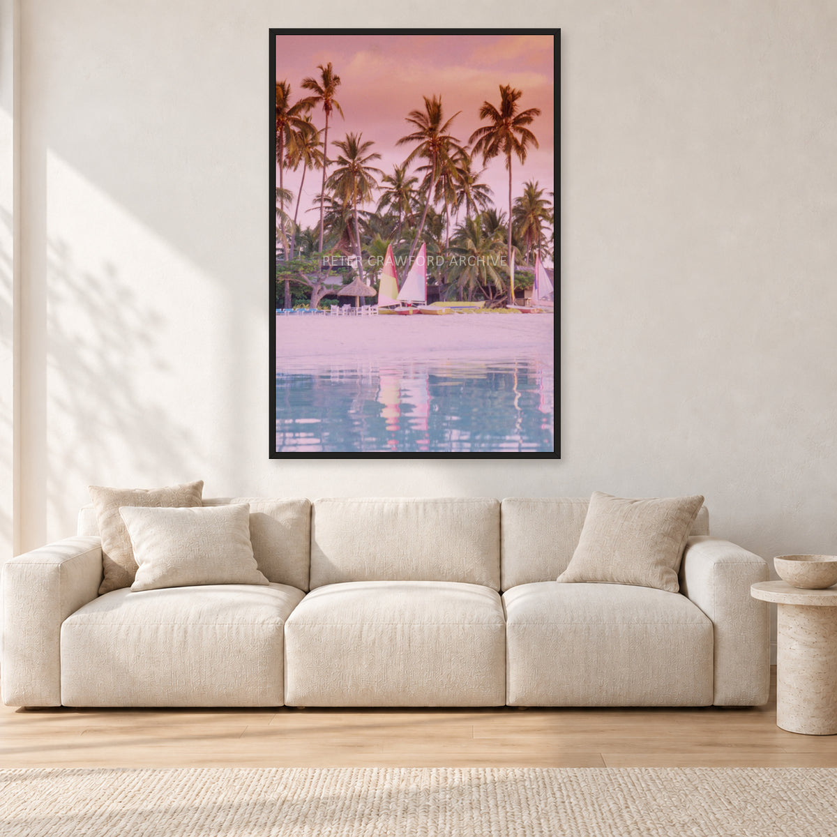 Fiji, Peter Crawford by Peter Crawford — 80 × 120 cm, black frame, shown in a light minimalist living room.