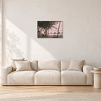 Fiji Sunset I by Peter Crawford — 60 × 40 cm, aluminium-mounted resin print, shown in a light minimalist living room.