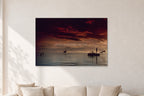 Fiji Sunset II by Peter Crawford — 120 × 80 cm, aluminium-mounted resin print, shown in a light minimalist living room.
