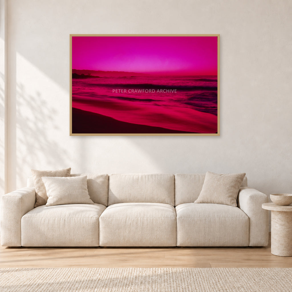 Filter, Peter Crawford by Peter Crawford — 120 × 80 cm, hayseed frame, shown in a light minimalist living room.