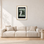 Follow Your Dreams by Peter Crawford — 40 × 60 cm, hayseed frame with white mat, shown in a light minimalist living room.