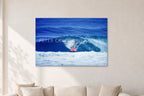 Hawaii Surf Study 20 by Peter Crawford — 120 × 80 cm, aluminium-mounted resin print, shown in a light minimalist living room.