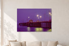 Huntington Pier by Peter Crawford — 120 × 80 cm, aluminium-mounted resin print, shown in a light minimalist living room.