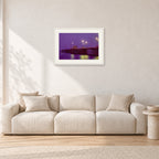 Huntington Pier by Peter Crawford — 60 × 40 cm, white frame with white mat, shown in a light minimalist living room.