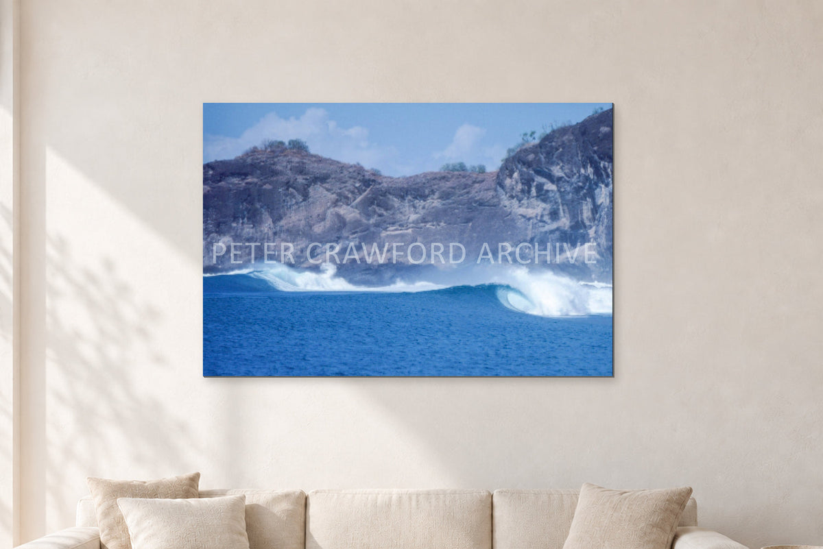 Indo Supremo, Indonesia 1989 by Peter Crawford — 120 × 80 cm, aluminium-mounted resin print, shown in a light minimalist living room.