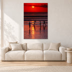 Indonesian Sunset Kids by Peter Crawford — 80 × 120 cm, aluminium-mounted resin print, shown in a light minimalist living room.