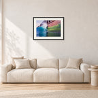 Indonesian Wreck, 1999 by Peter Crawford — 60 × 40 cm, black frame with white mat, shown in a light minimalist living room.