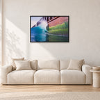Indonesian Wreck, 1999 by Peter Crawford — 90 × 60 cm, black frame, shown in a light minimalist living room.