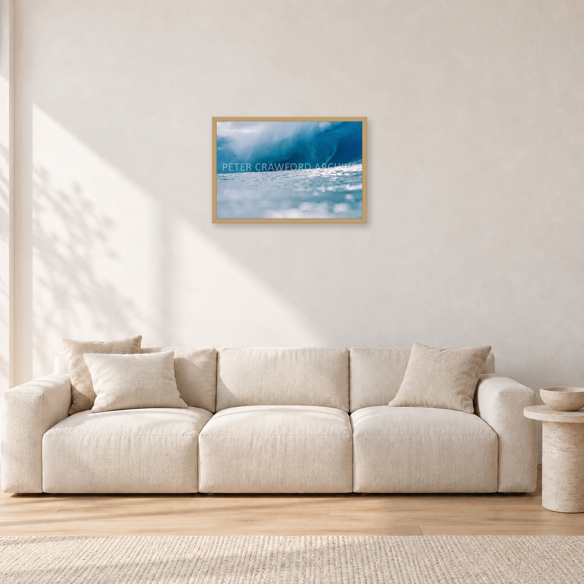 Joey Buran, Pipe Masters 1984 by Peter Crawford — 60 × 40 cm, hayseed frame, shown in a light minimalist living room.