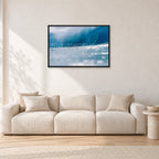 Joey Buran, Pipe Masters 1984 by Peter Crawford — 90 × 60 cm, black frame, shown in a light minimalist living room.
